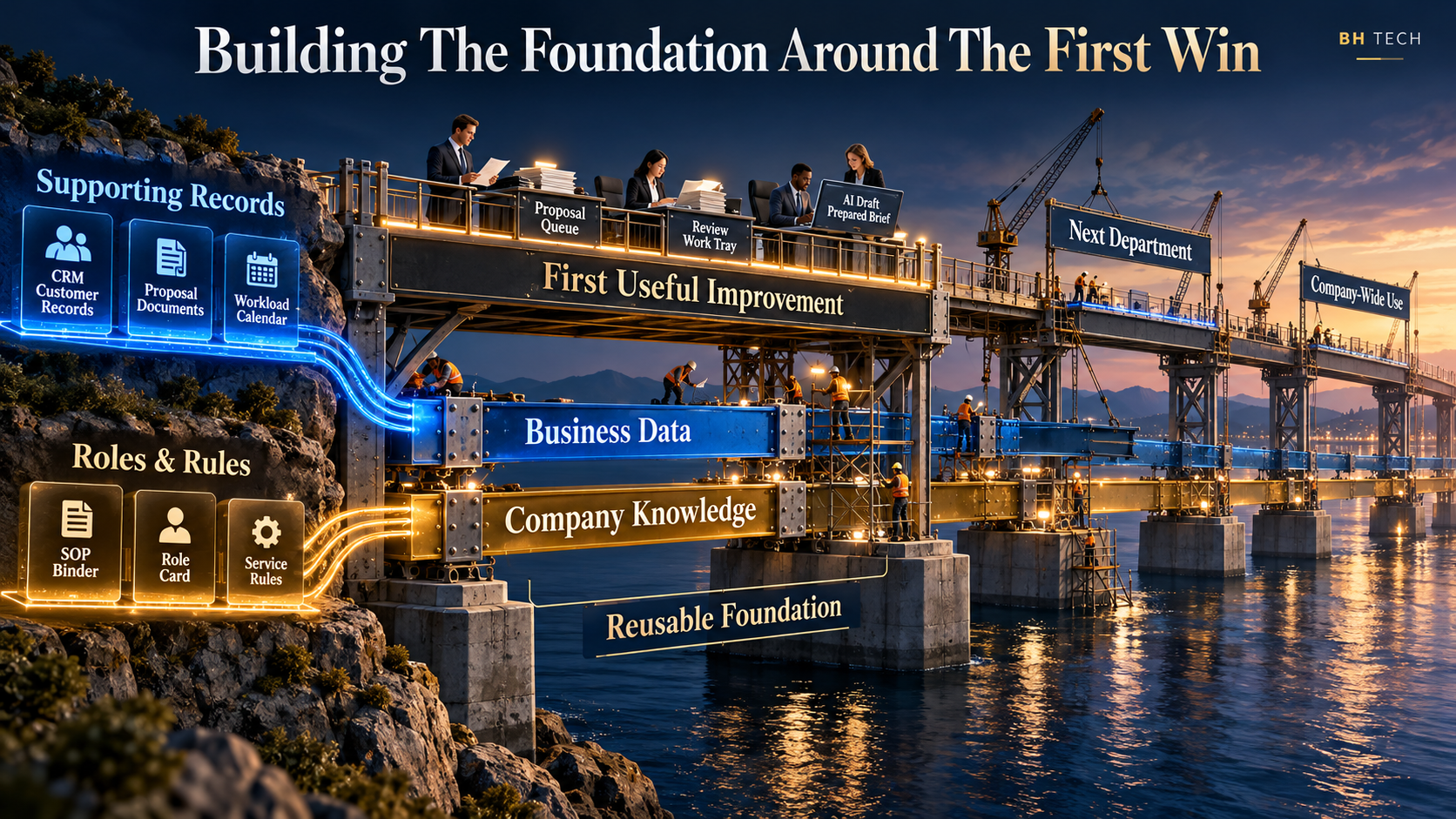 The first useful improvement is put to work while business data and company knowledge supports are built and extended.